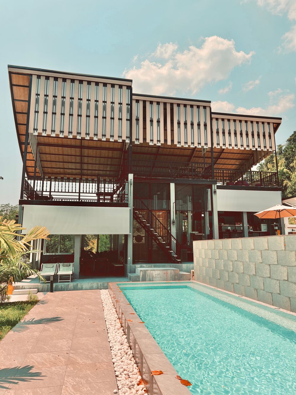 Tropical home with palms and a pool
